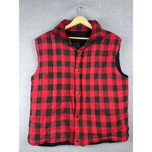 Firenze Reversible Puffer Vest Mens XL Red Black Buffalo Plaid Quilted Utility